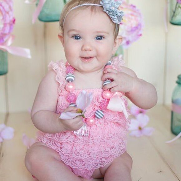 Other - NEW Girl's Light Pink Lace Petti Romper